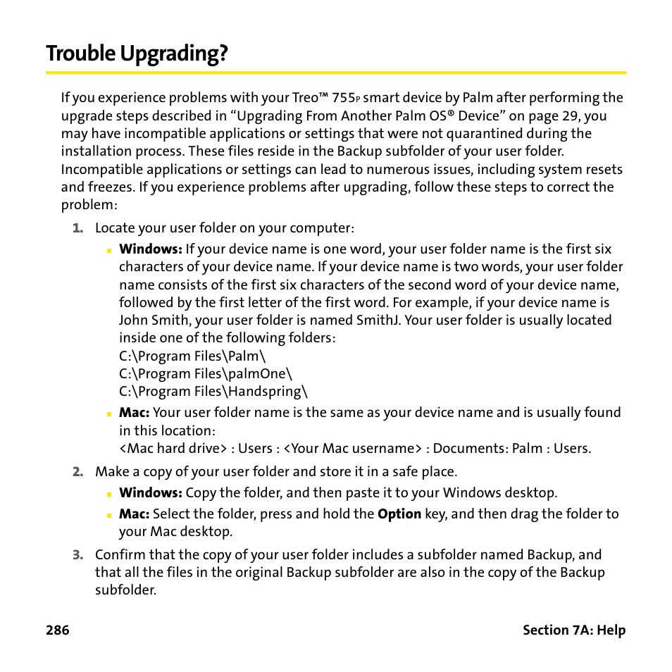 Trouble upgrading | Palm Treo 755P User Manual | Page 294 / 390