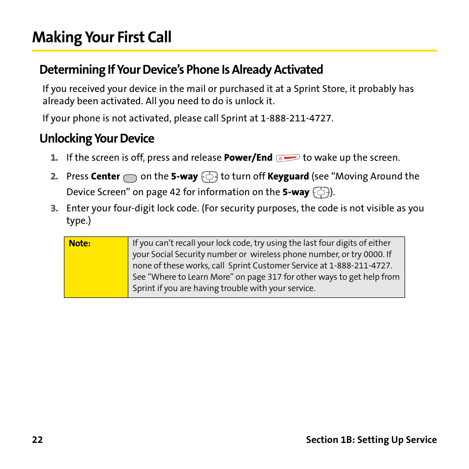 Making your first call, Unlocking your device | Palm Treo 755P User Manual | Page 30 / 390