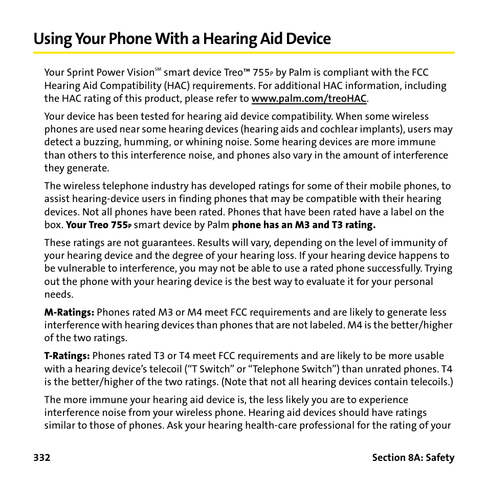 Using your phone with a hearing aid device | Palm Treo 755P User Manual | Page 340 / 390