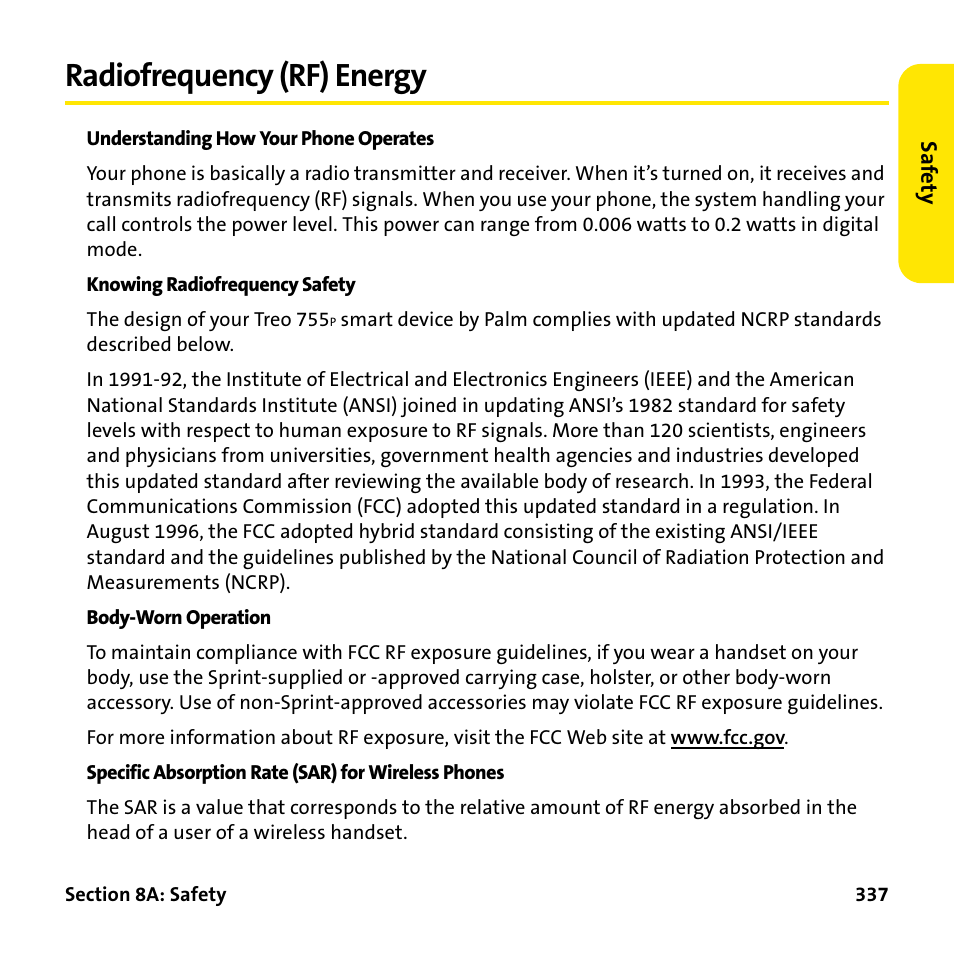 Radiofrequency (rf) energy | Palm Treo 755P User Manual | Page 345 / 390