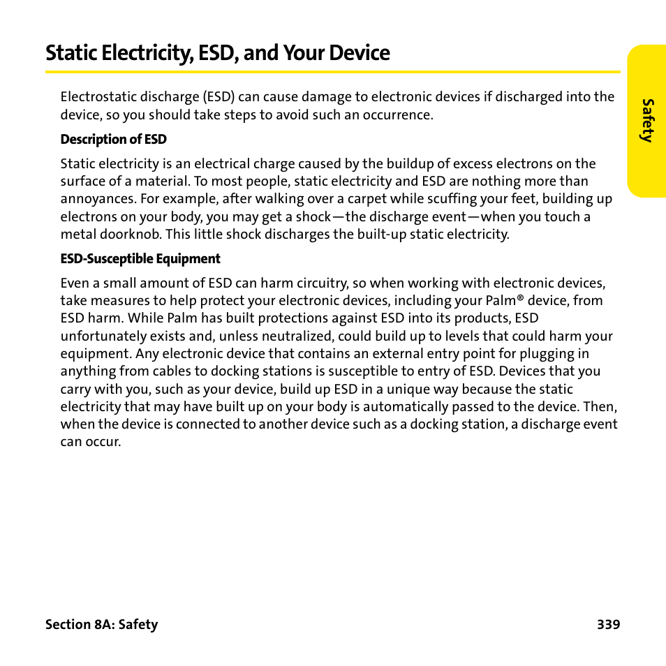 Static electricity, esd, and your device | Palm Treo 755P User Manual | Page 347 / 390