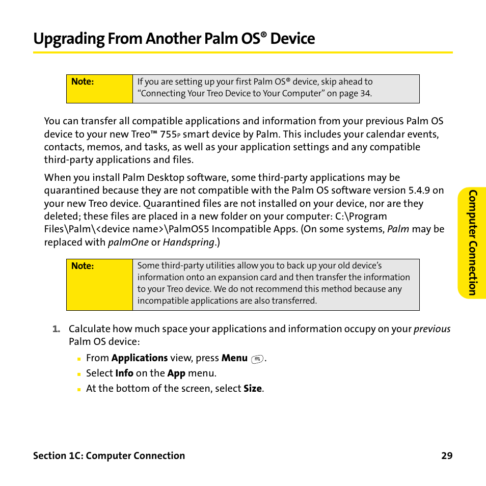 Upgrading from another palm os® device, Upgrading from another palm os, Device | Palm Treo 755P User Manual | Page 37 / 390