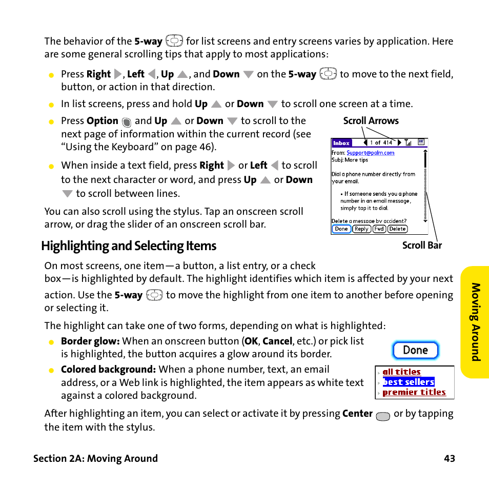 Highlighting and selecting items | Palm Treo 755P User Manual | Page 51 / 390