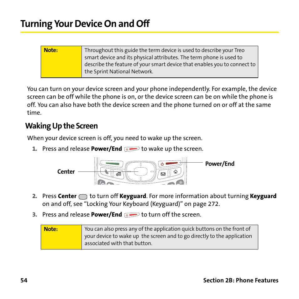 Turning your device on and off, Waking up the screen | Palm Treo 755P User Manual | Page 62 / 390