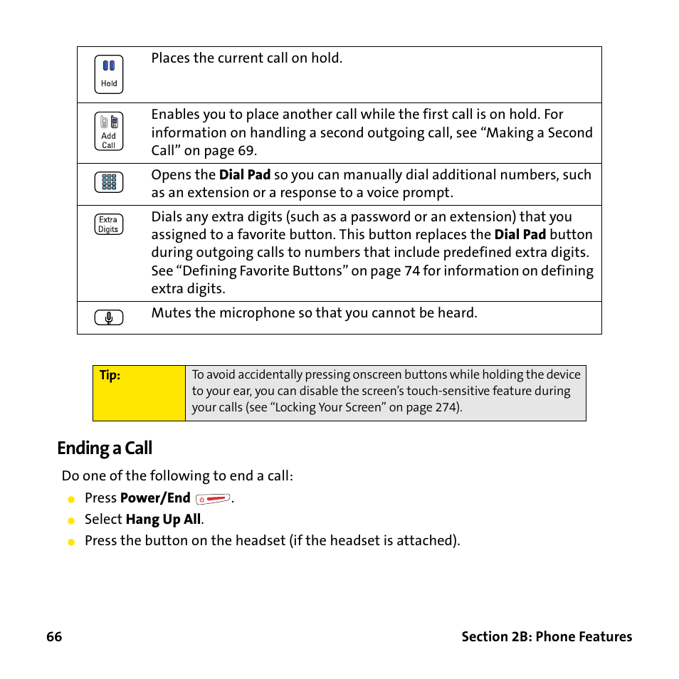 Ending a call | Palm Treo 755P User Manual | Page 74 / 390