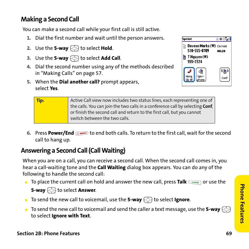 Making a second call, Answering a second call (call waiting) | Palm Treo 755P User Manual | Page 77 / 390