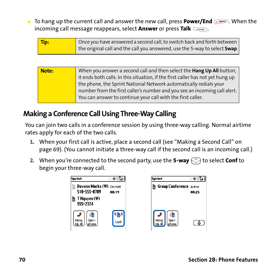 Making a conference call using three-way calling | Palm Treo 755P User Manual | Page 78 / 390