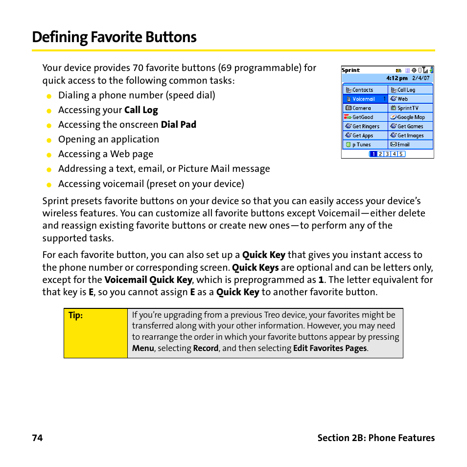 Defining favorite buttons | Palm Treo 755P User Manual | Page 82 / 390