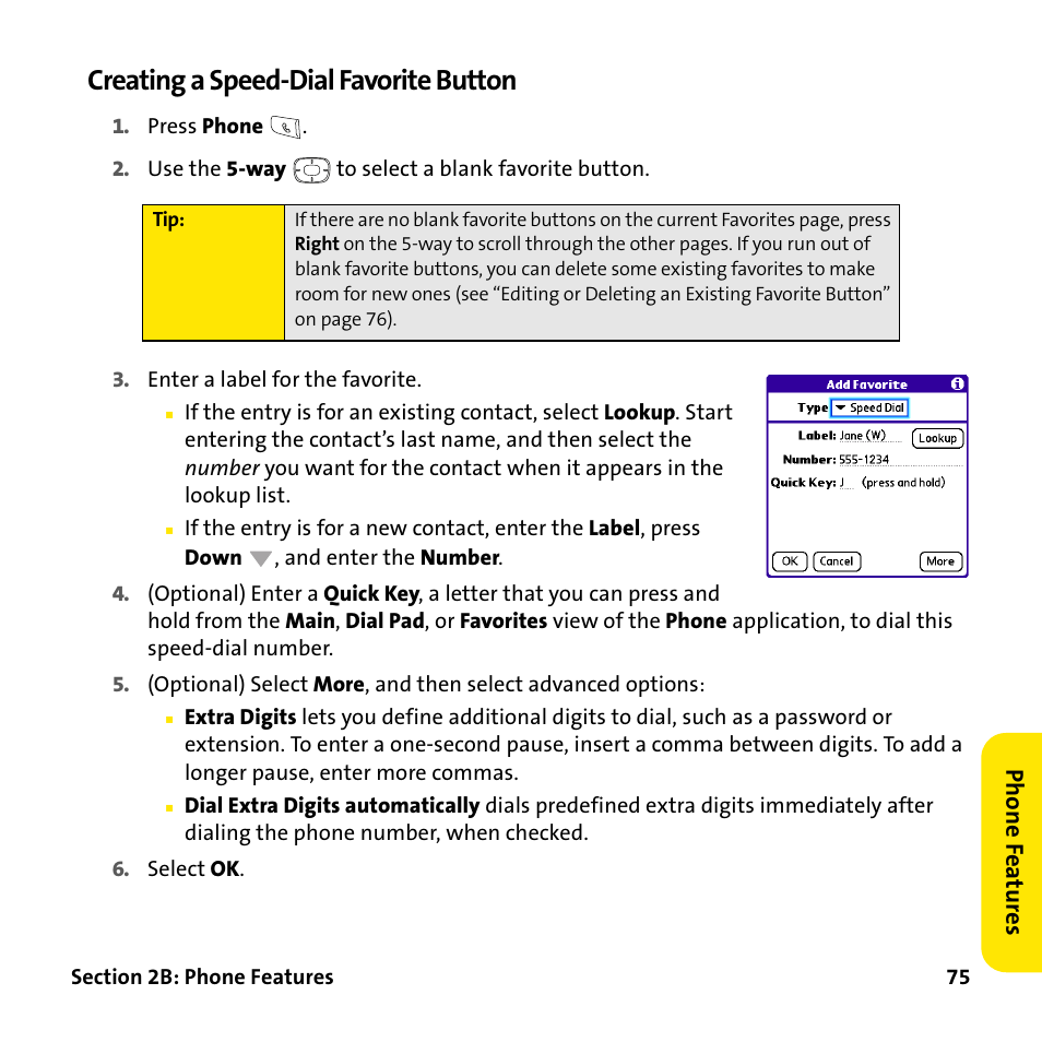 Creating a speed-dial favorite button | Palm Treo 755P User Manual | Page 83 / 390