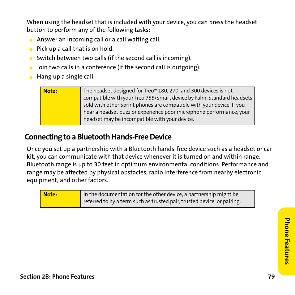 Connecting to a bluetooth hands-free device | Palm Treo 755P User Manual | Page 87 / 390