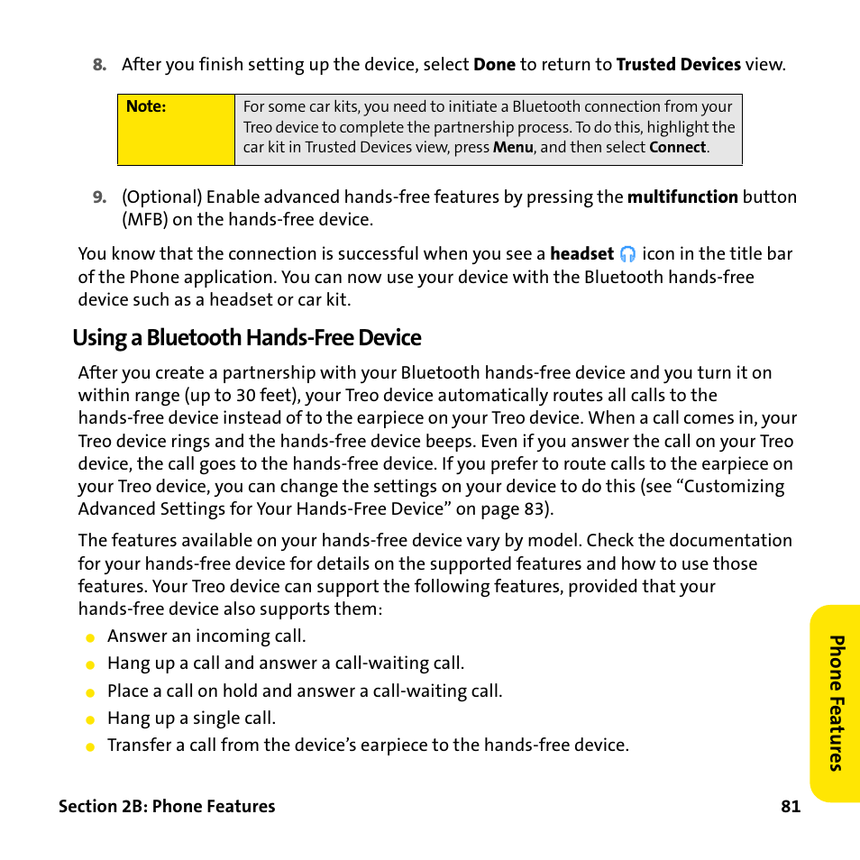 Using a bluetooth hands-free device | Palm Treo 755P User Manual | Page 89 / 390