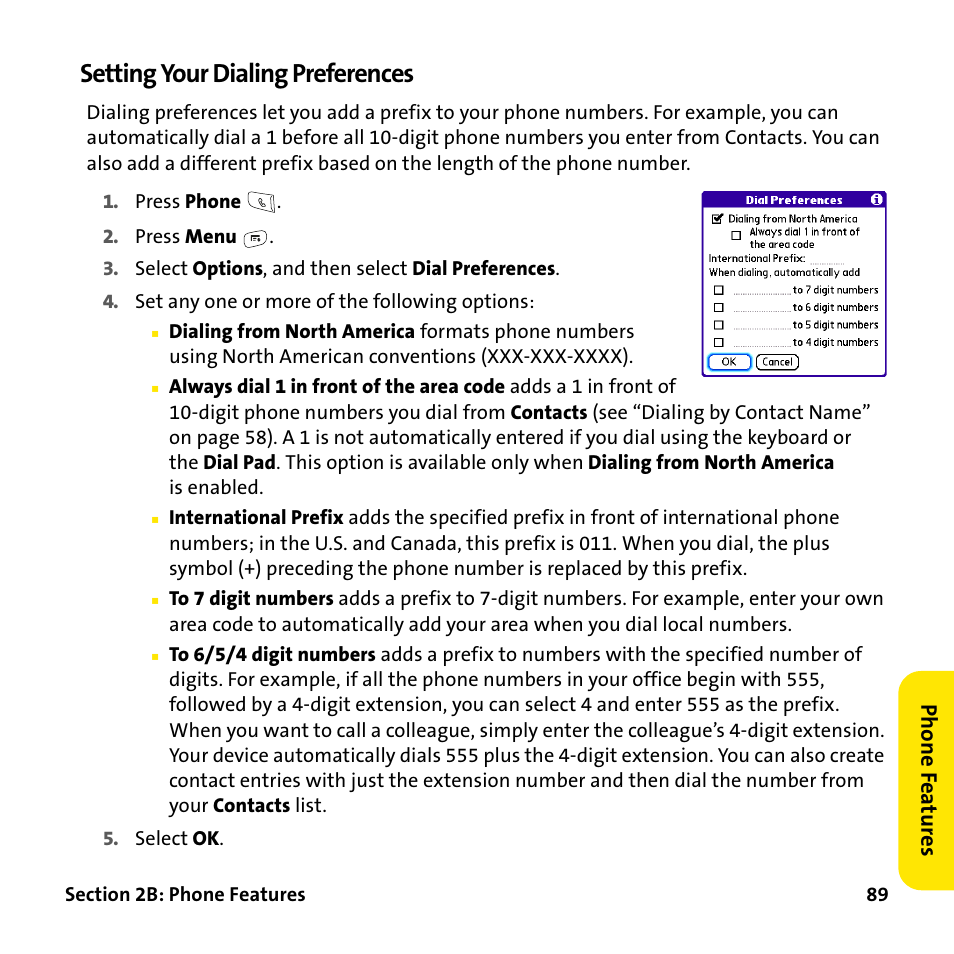 Setting your dialing preferences | Palm Treo 755P User Manual | Page 97 / 390