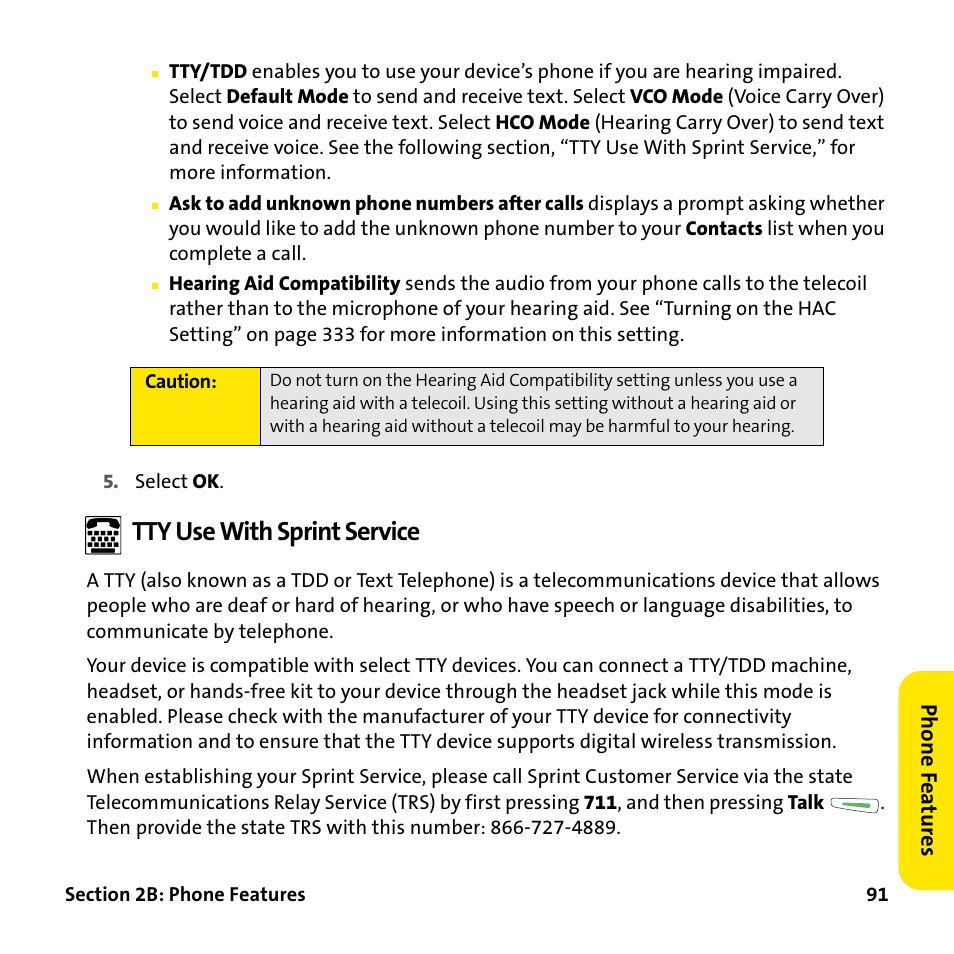 Tty use with sprint service | Palm Treo 755P User Manual | Page 99 / 390