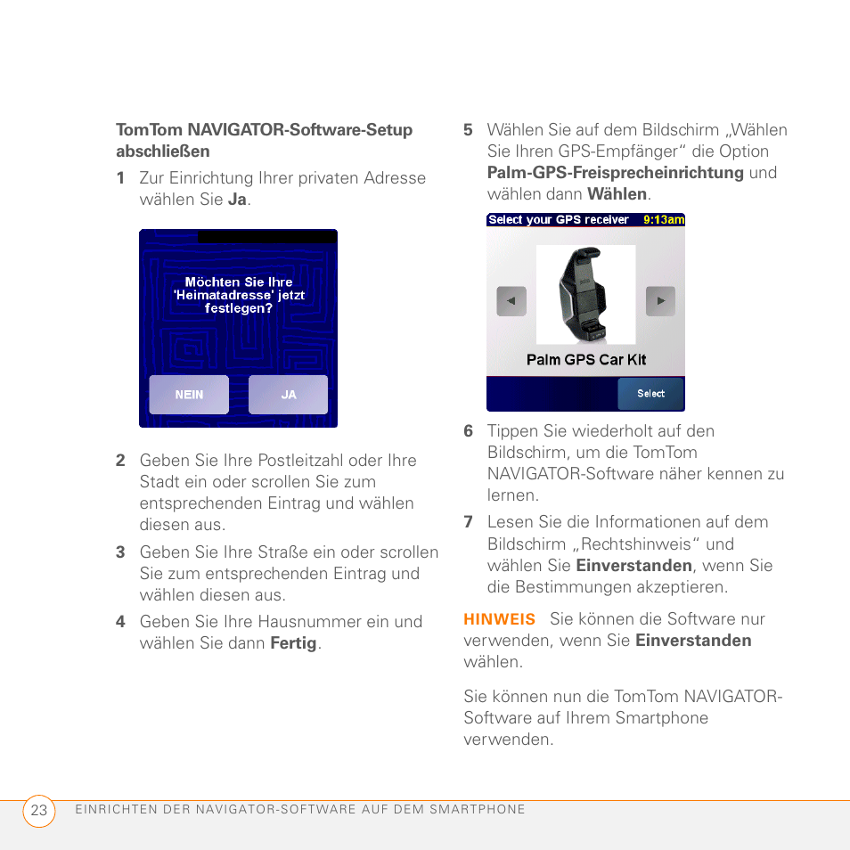 Tomtom navigator-software-setup abschließen | Palm GPS Kit User Manual | Page 25 / 128