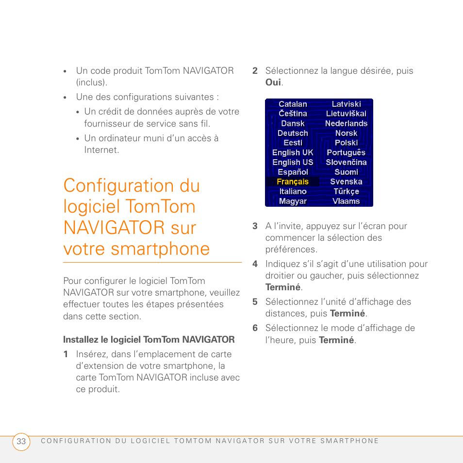 Installez le logiciel tomtom navigator, 2 sélectionnez la langue désirée, puis oui | Palm GPS Kit User Manual | Page 35 / 128