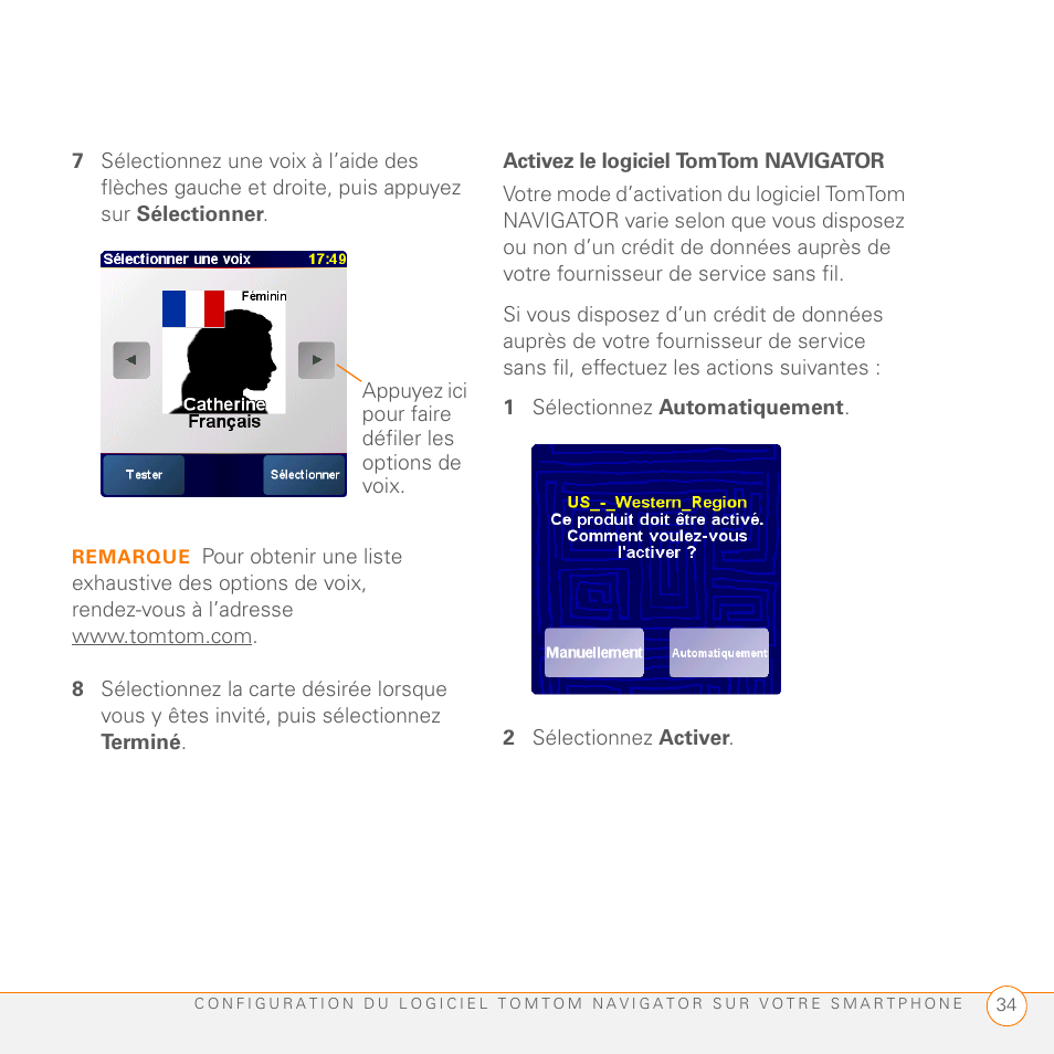 Activez le logiciel tomtom navigator, 1 sélectionnez automatiquement, 2 sélectionnez activer | Palm GPS Kit User Manual | Page 36 / 128