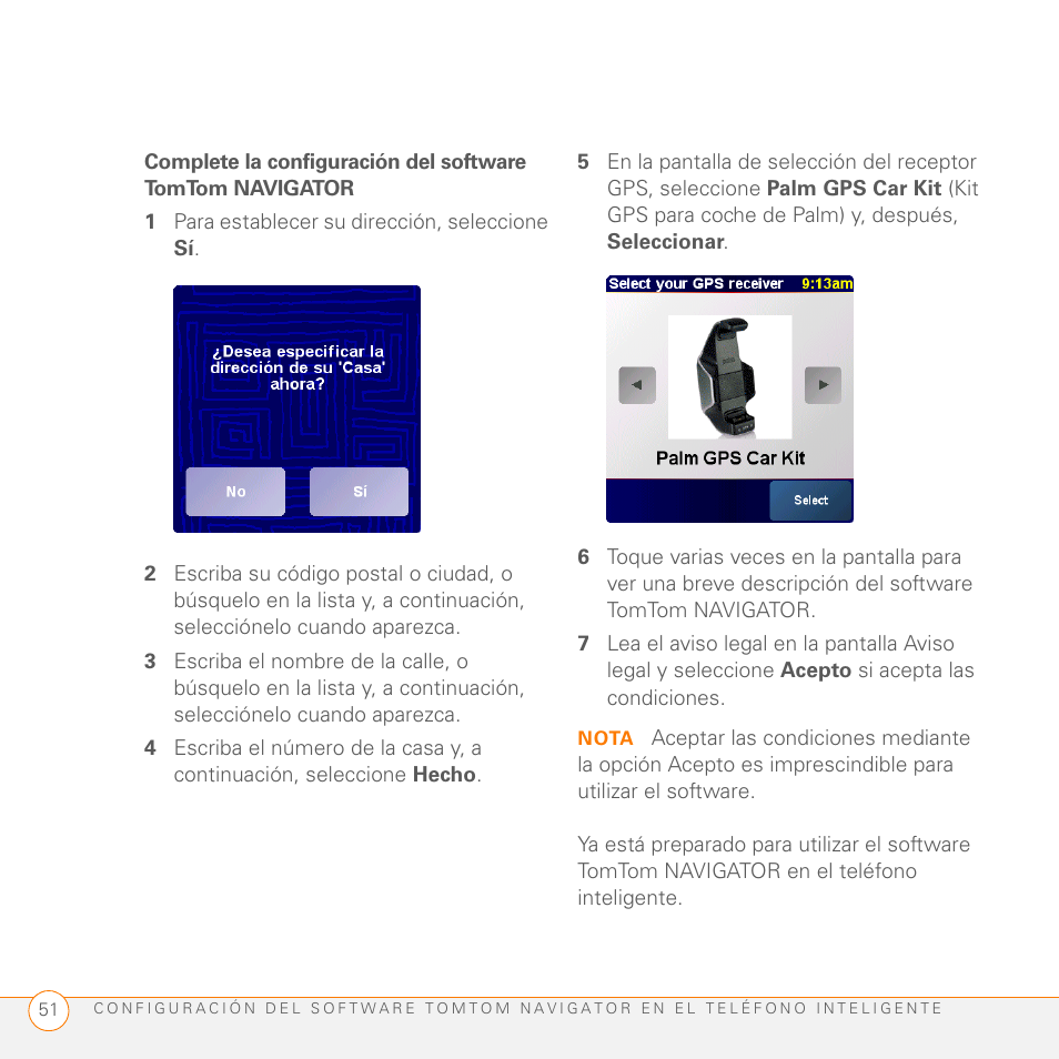 1 para establecer su dirección, seleccione sí | Palm GPS Kit User Manual | Page 53 / 128