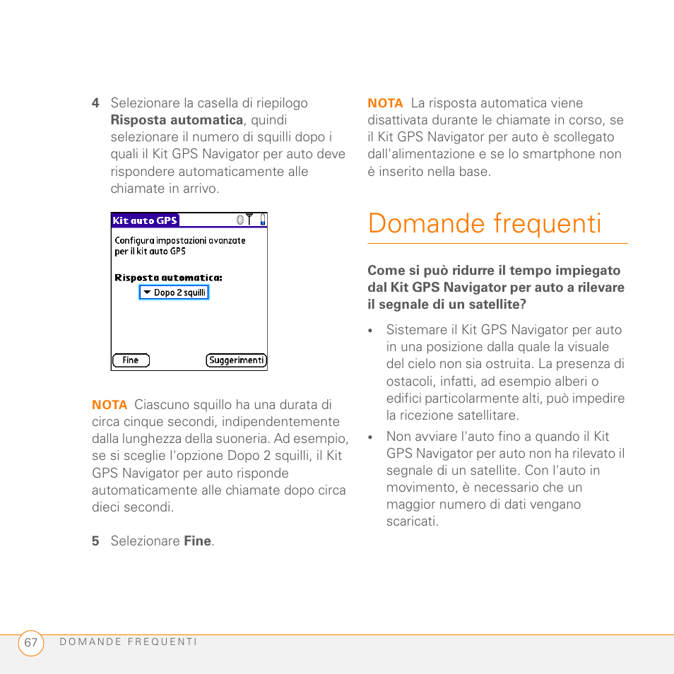 5 selezionare fine, Domande frequenti | Palm GPS Kit User Manual | Page 69 / 128