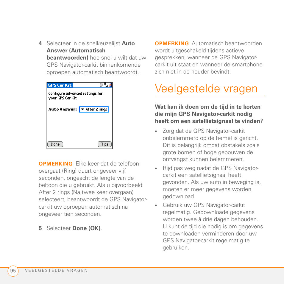 5 selecteer done (ok), Veelgestelde vragen | Palm GPS Kit User Manual | Page 97 / 128
