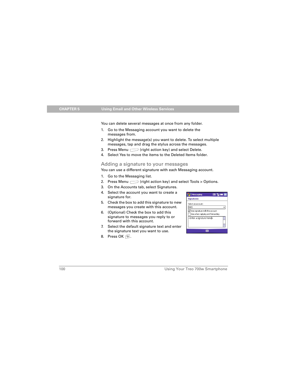 Adding a signature to your messages | Palm Treo 700w User Manual | Page 108 / 290