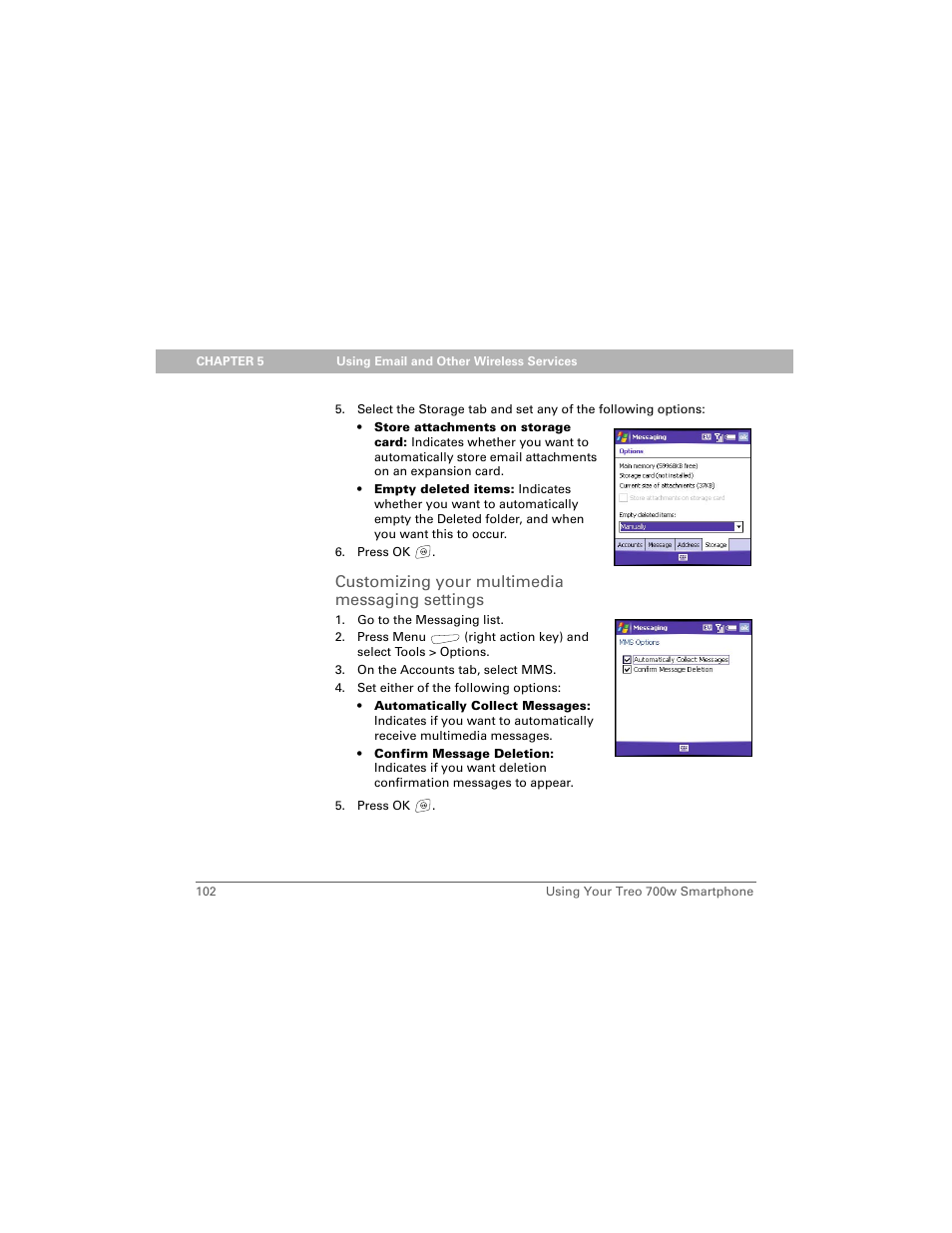 Customizing your multimedia messaging settings | Palm Treo 700w User Manual | Page 110 / 290