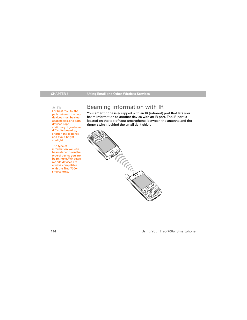 Beaming information with ir | Palm Treo 700w User Manual | Page 122 / 290