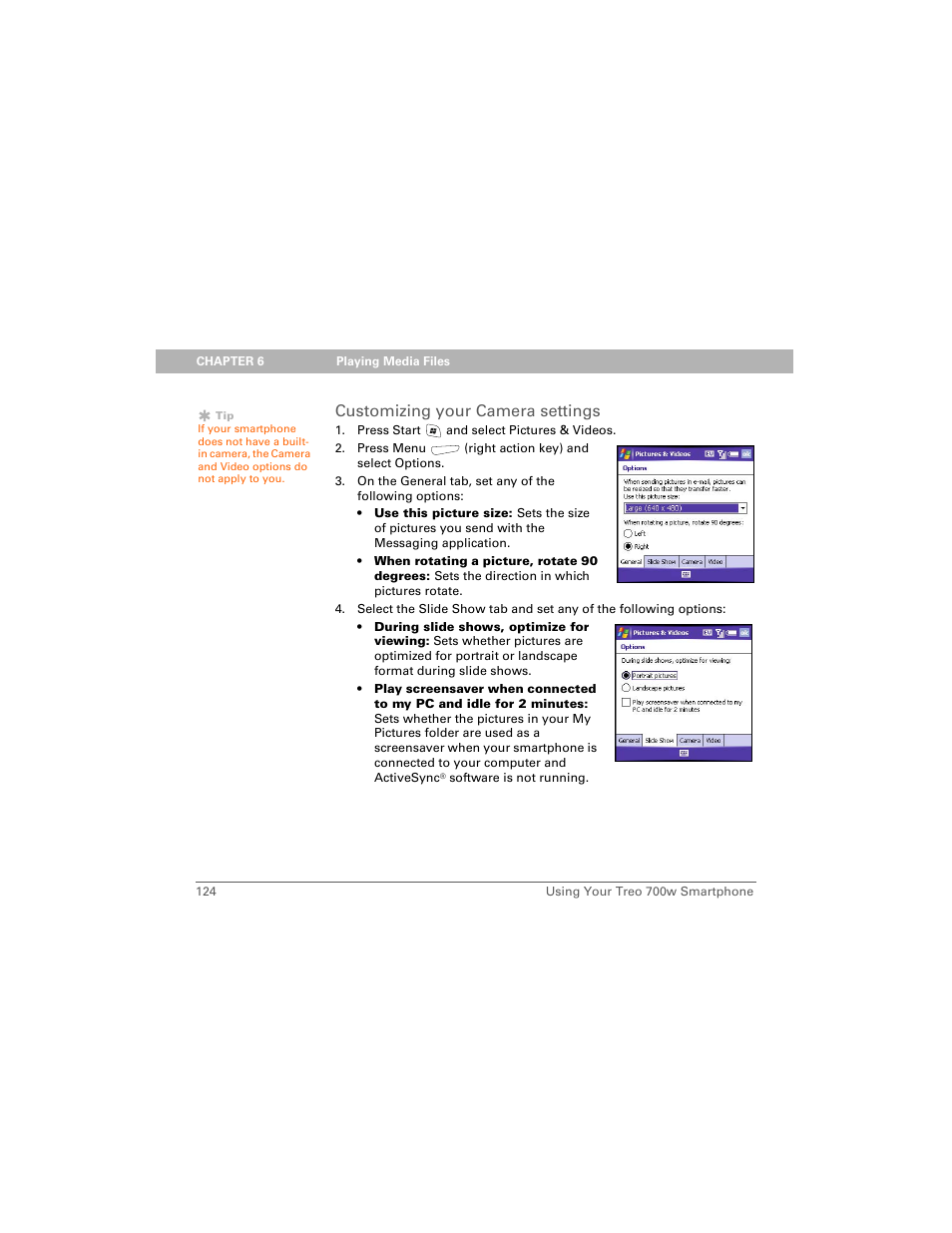 Customizing your camera settings | Palm Treo 700w User Manual | Page 132 / 290