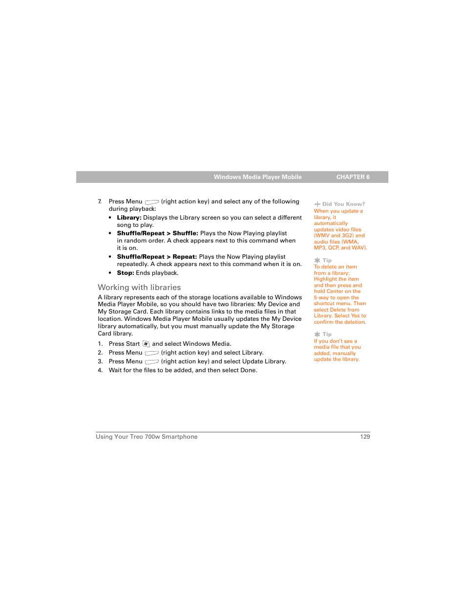 Working with libraries | Palm Treo 700w User Manual | Page 137 / 290