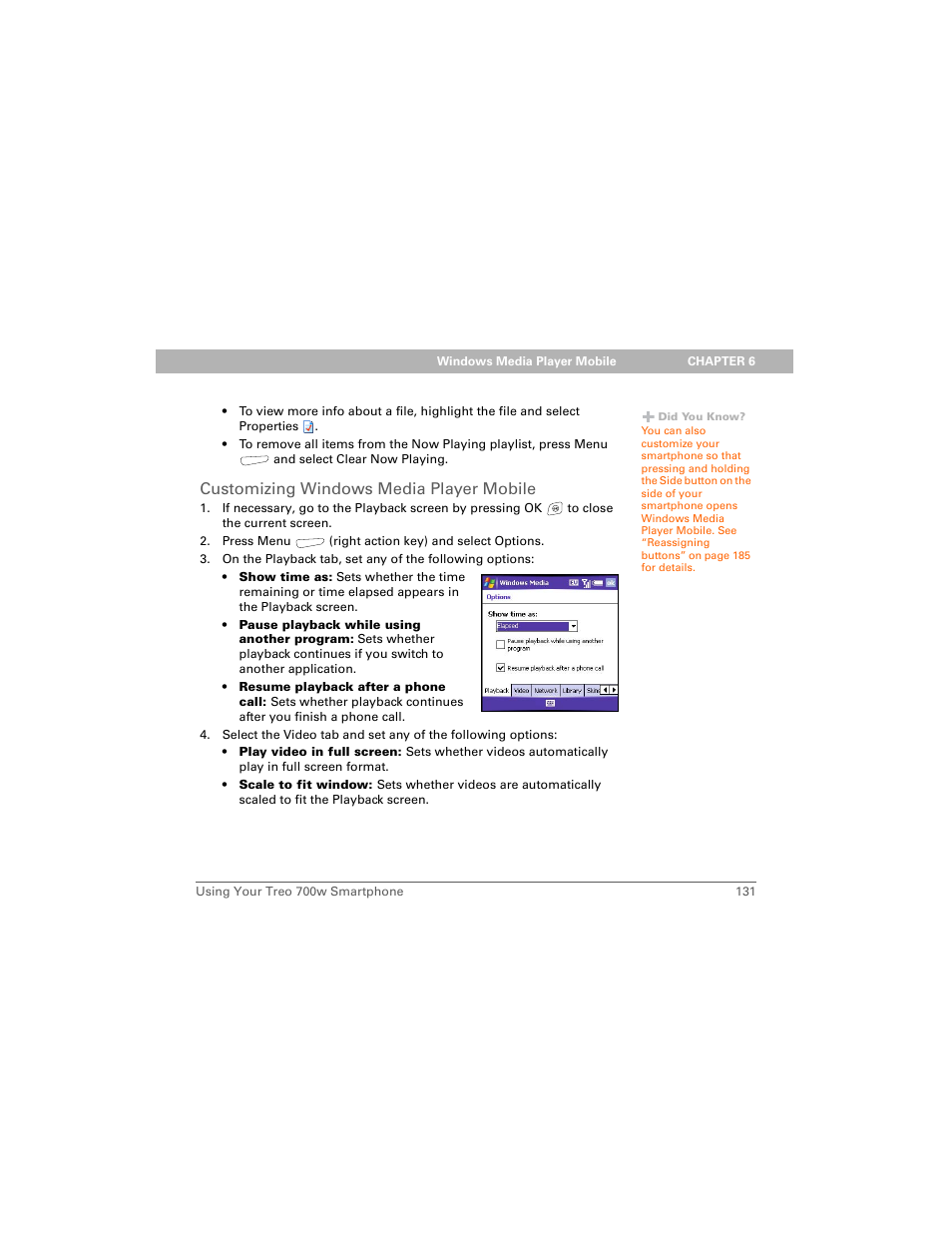 Customizing windows media player mobile | Palm Treo 700w User Manual | Page 139 / 290