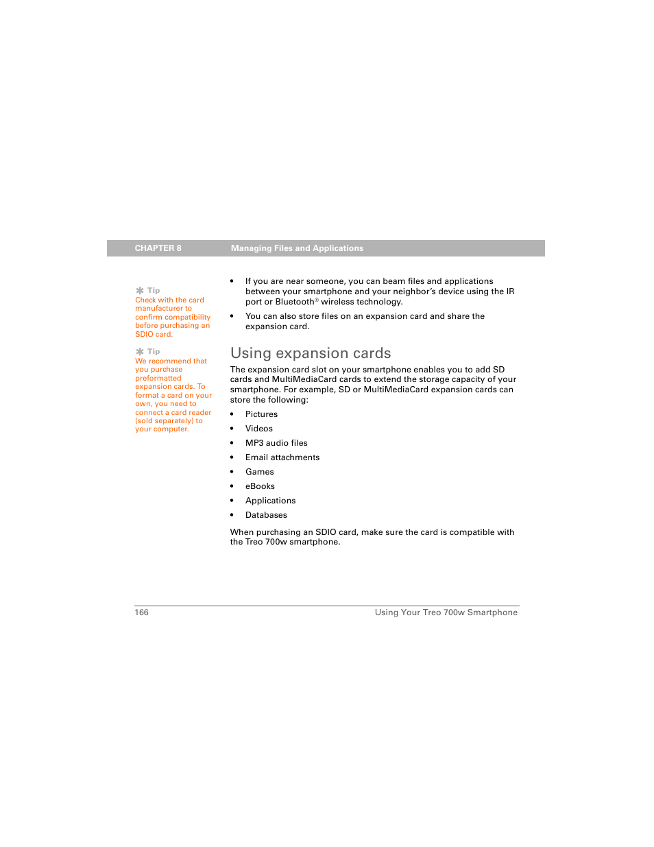 Using expansion cards | Palm Treo 700w User Manual | Page 174 / 290