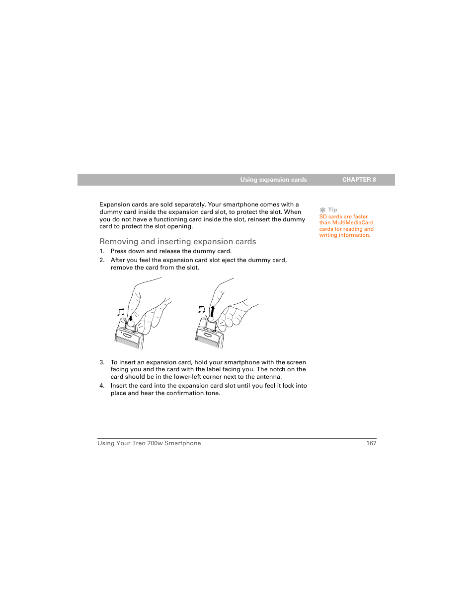 Removing and inserting expansion cards | Palm Treo 700w User Manual | Page 175 / 290