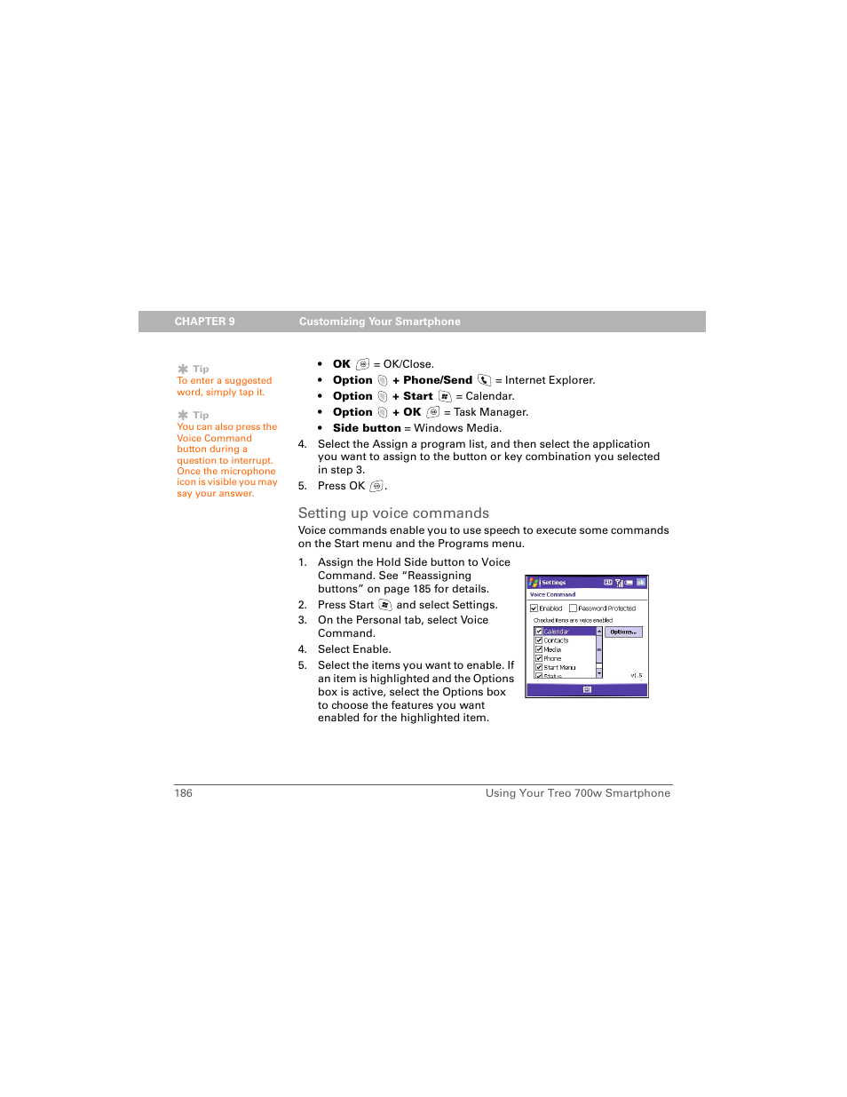 Setting up voice commands | Palm Treo 700w User Manual | Page 194 / 290