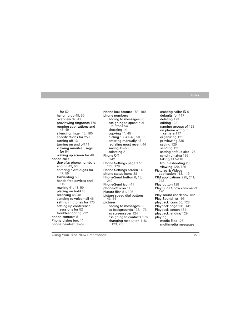 Palm Treo 700w User Manual | Page 281 / 290