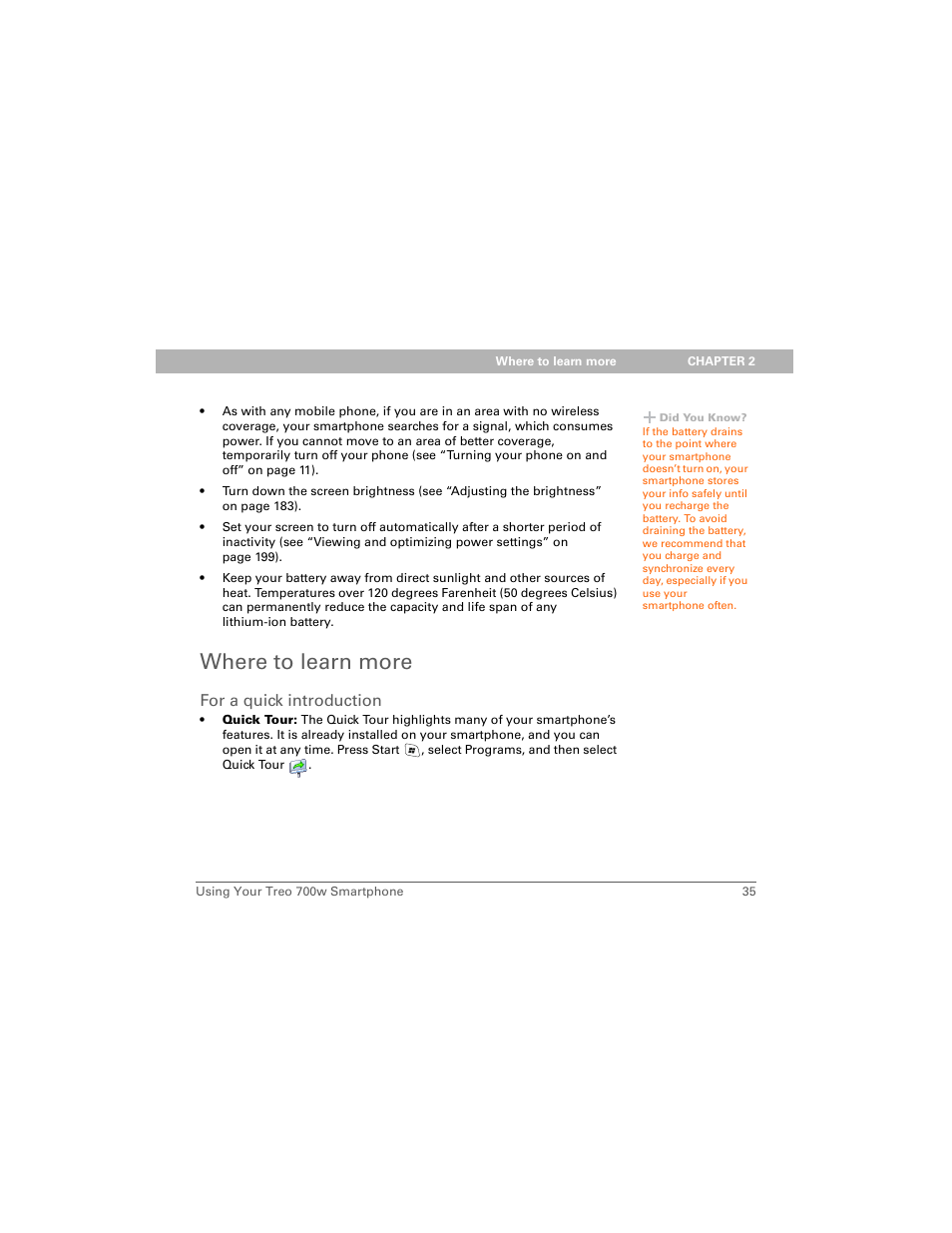 Where to learn more, For a quick introduction | Palm Treo 700w User Manual | Page 43 / 290