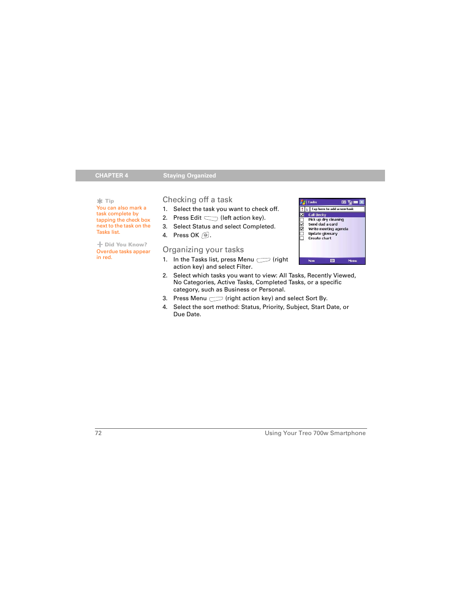 Checking off a task, Organizing your tasks | Palm Treo 700w User Manual | Page 80 / 290