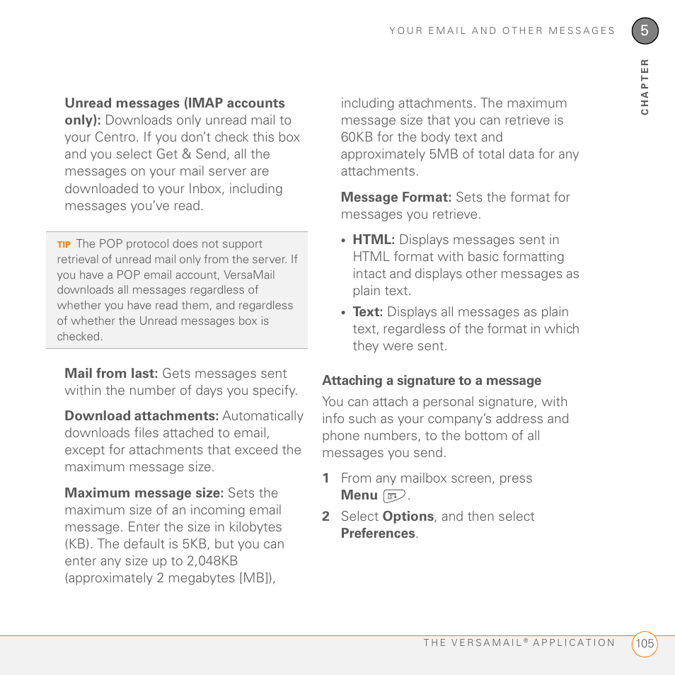 Attaching a signature to a message | Palm PDA CentroTM Smart Device User Manual | Page 105 / 326