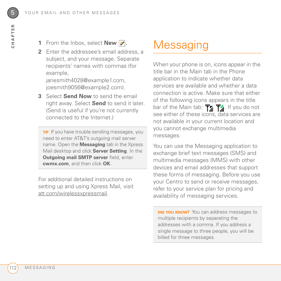 Messaging | Palm PDA CentroTM Smart Device User Manual | Page 112 / 326