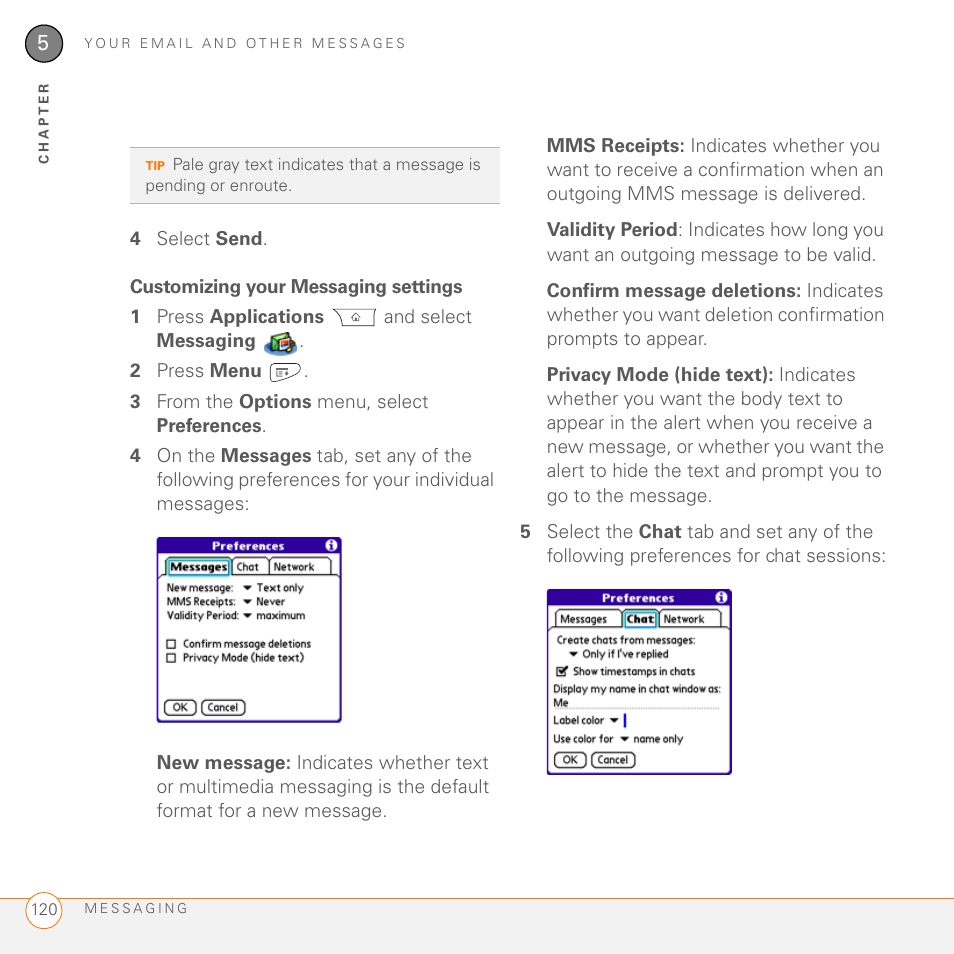 Customizing your messaging settings | Palm PDA CentroTM Smart Device User Manual | Page 120 / 326