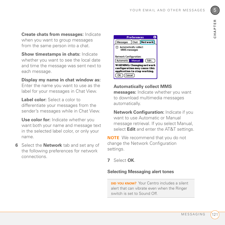 Selecting messaging alert tones | Palm PDA CentroTM Smart Device User Manual | Page 121 / 326