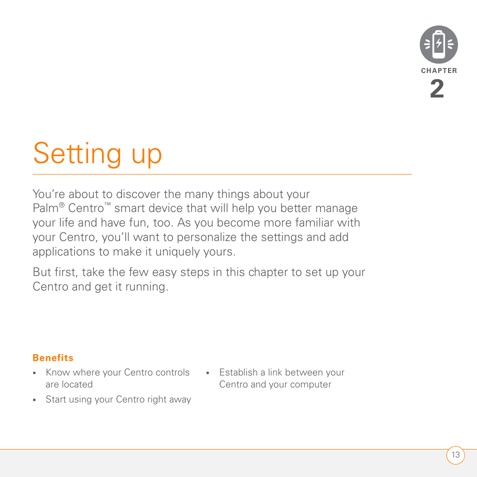 Setting up | Palm PDA CentroTM Smart Device User Manual | Page 13 / 326