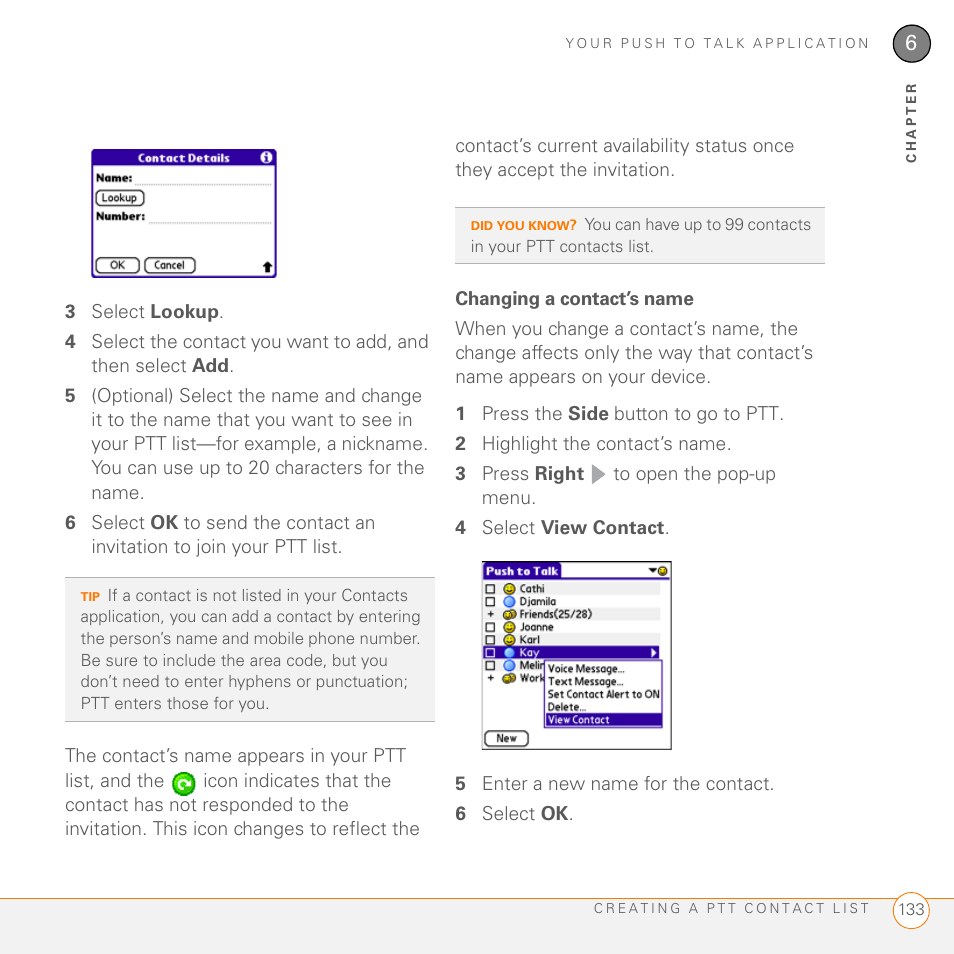 Changing a contact’s name | Palm PDA CentroTM Smart Device User Manual | Page 133 / 326