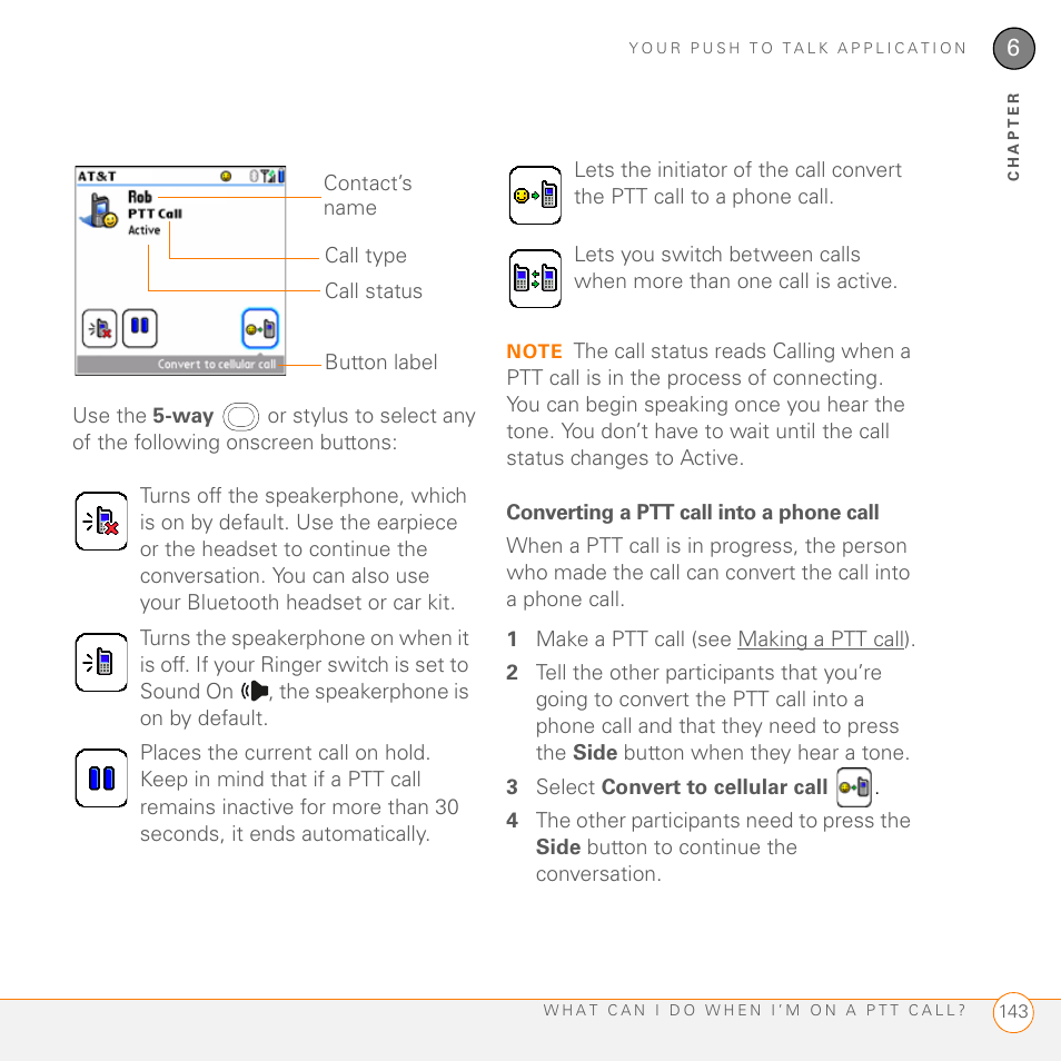 Converting a ptt call into a phone call | Palm PDA CentroTM Smart Device User Manual | Page 143 / 326