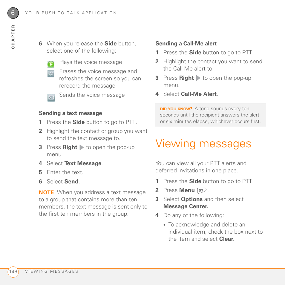 Sending a text message, Sending a call-me alert, Viewing messages | Palm PDA CentroTM Smart Device User Manual | Page 146 / 326