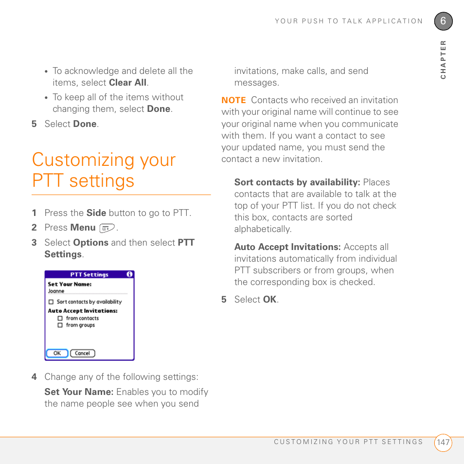 Customizing your ptt settings | Palm PDA CentroTM Smart Device User Manual | Page 147 / 326