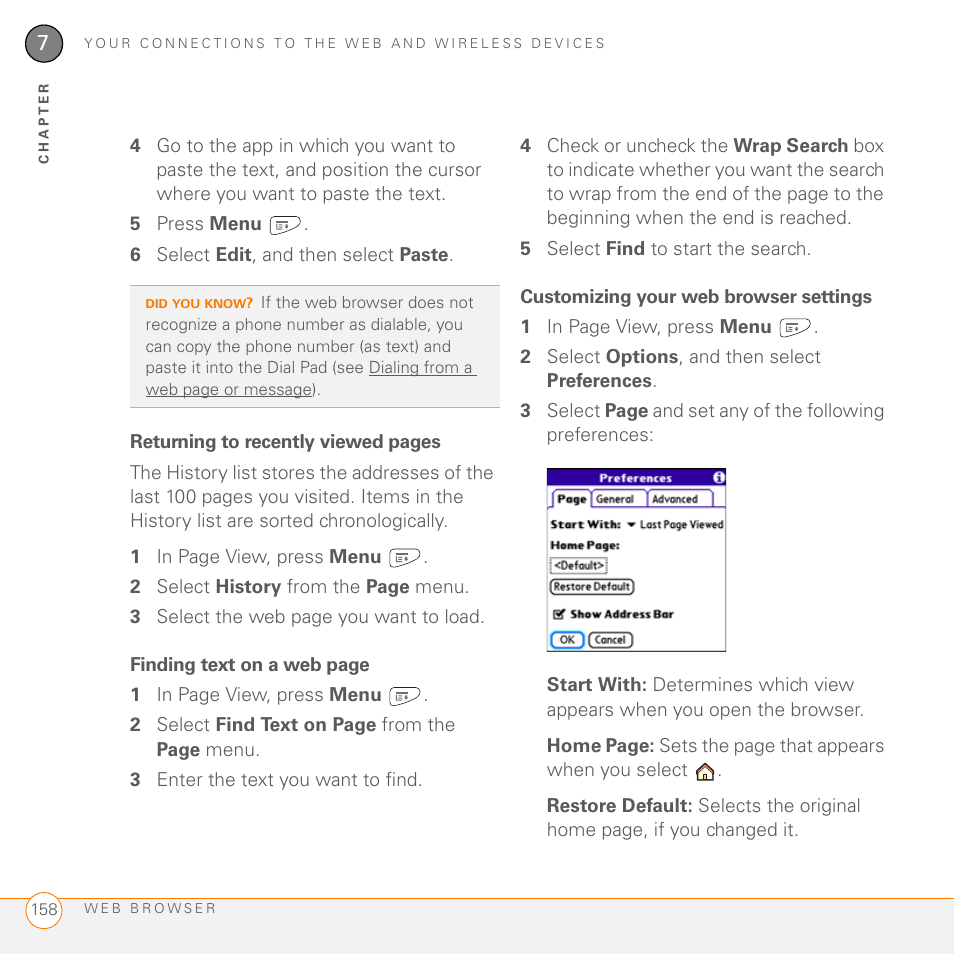 Customizing your web browser settings | Palm PDA CentroTM Smart Device User Manual | Page 158 / 326