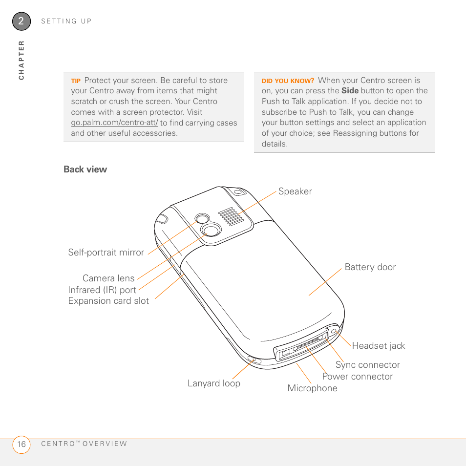 Back view | Palm PDA CentroTM Smart Device User Manual | Page 16 / 326