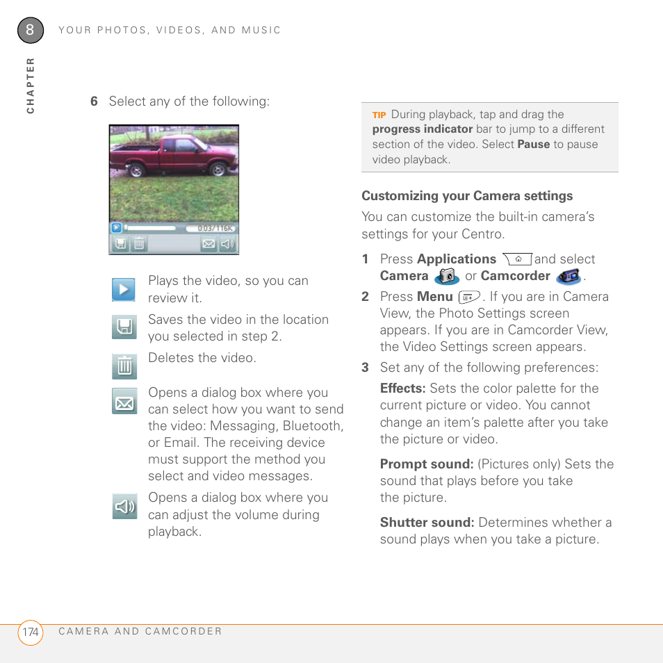 Customizing your camera settings | Palm PDA CentroTM Smart Device User Manual | Page 174 / 326