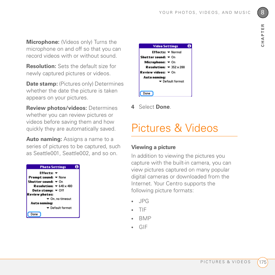 Pictures & videos, Viewing a picture | Palm PDA CentroTM Smart Device User Manual | Page 175 / 326