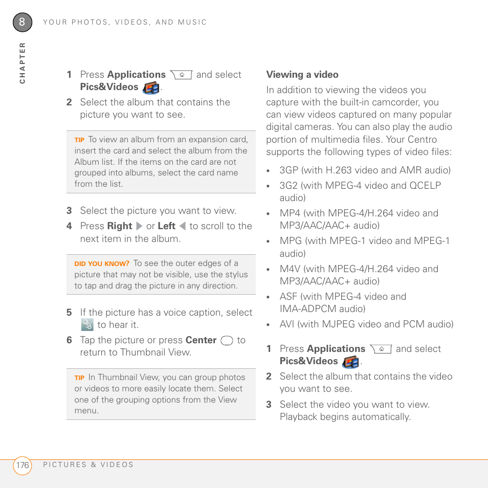 Viewing a video | Palm PDA CentroTM Smart Device User Manual | Page 176 / 326