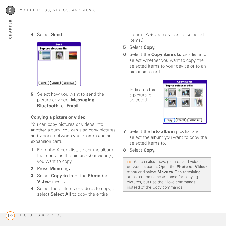Copying a picture or video | Palm PDA CentroTM Smart Device User Manual | Page 178 / 326